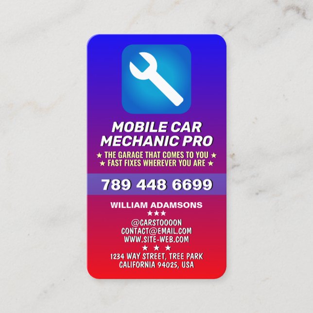 MOBILE AUTO MECHANIC & CAR REPAIR | CERTIFIED PRO BUSINESS CARD (Front)