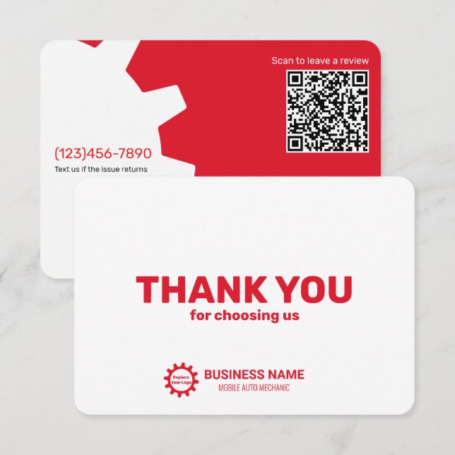Mobile Auto Mechanic Thank You Card (Front/Back)