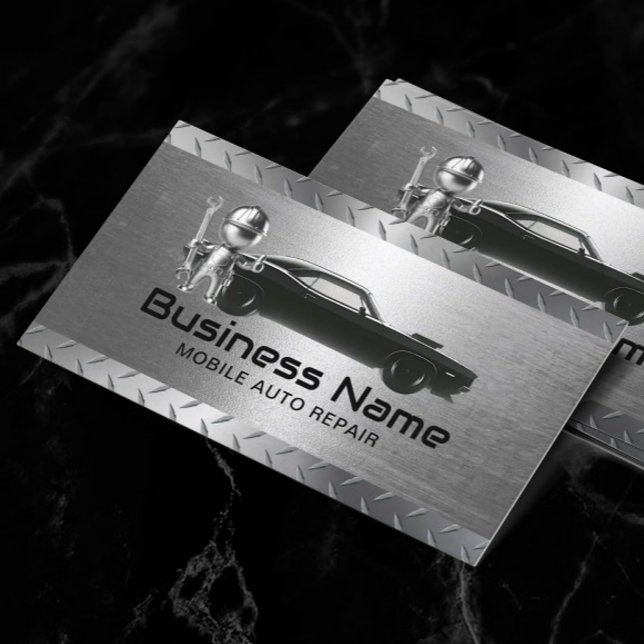 Mobile Auto Repair Modern Metal Automotive Car Business Card (Creator Uploaded)