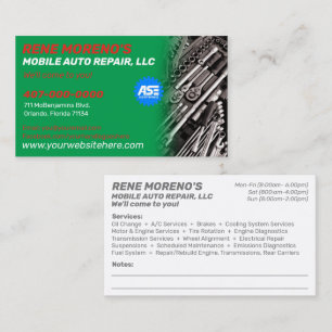 Mobile Automobile Car Repair Mechanic 2 Sided Busi Business Card