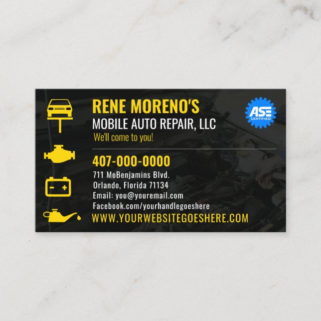 Mobile Automobile Car Repair Mechanic 2 Sided Busi Business Card (Front)
