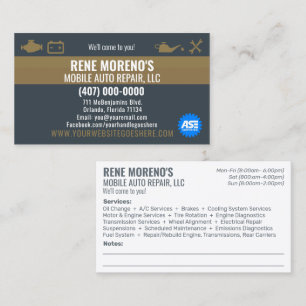 Mobile Automobile Car Repair Mechanic 2 Sided Busi Business Card