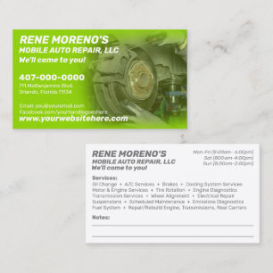 Mobile Automobile Car Repair Mechanic 2 Sided Business Card