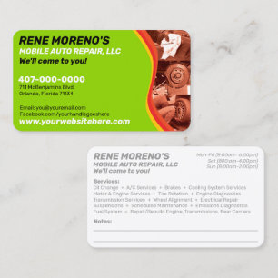 Mobile Automobile Car Repair Mechanic 2 Sided Business Card