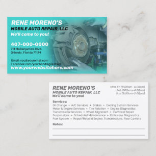 Mobile Automobile Car Repair Mechanic 2 Sided Business Card
