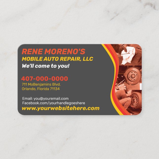 Mobile Automobile Car Repair Mechanic 2 Sided Business Card (Front)