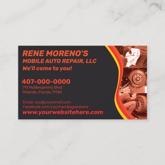 Mobile Automobile Car Repair Mechanic 2 Sided Business Card (Front)