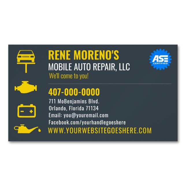 Mobile Automobile Car Repair Mechanic Template Magnetic Business Card (Front)