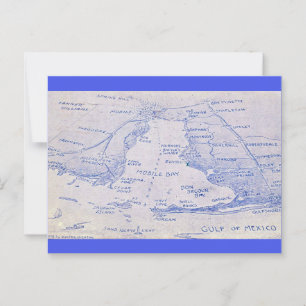 Mobile Bay Vintage Map Postcard