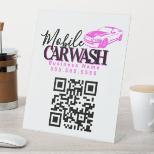 Mobile Car Wash Detail Business QR Code Pedestal Sign