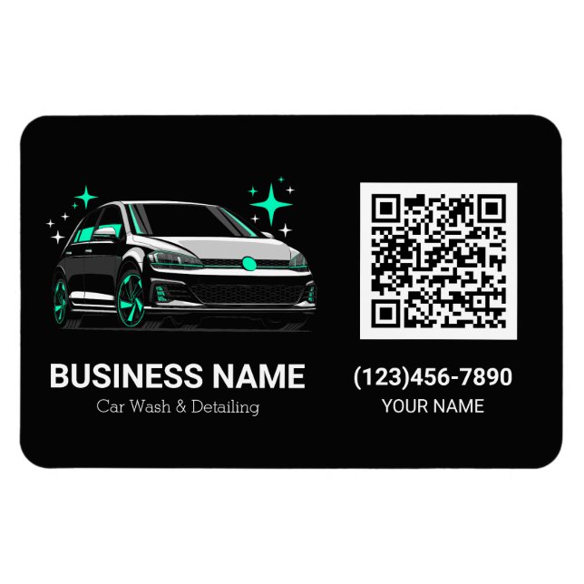 Mobile Car Wash & Detailing Custom QR code Magnet (Horizontal)