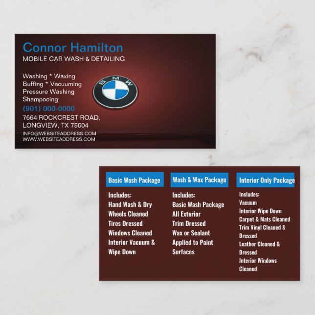 Mobile Car Wash Detailing Pressure Washing   Busin Business Card (Front/Back)