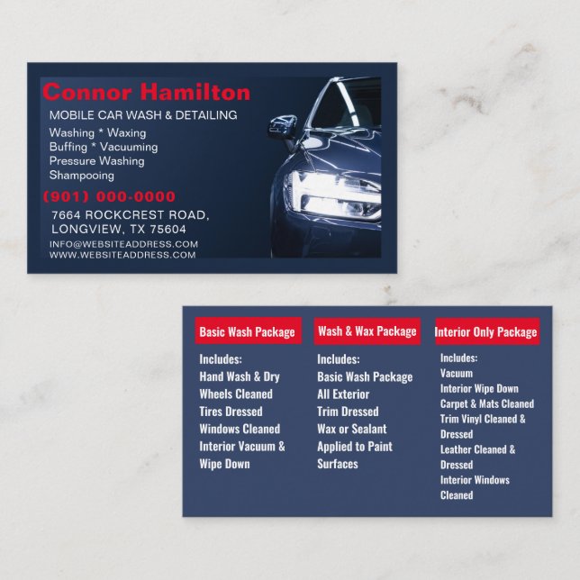 Mobile Car Wash Detailing Pressure Washing  Busine Business Card (Front/Back)