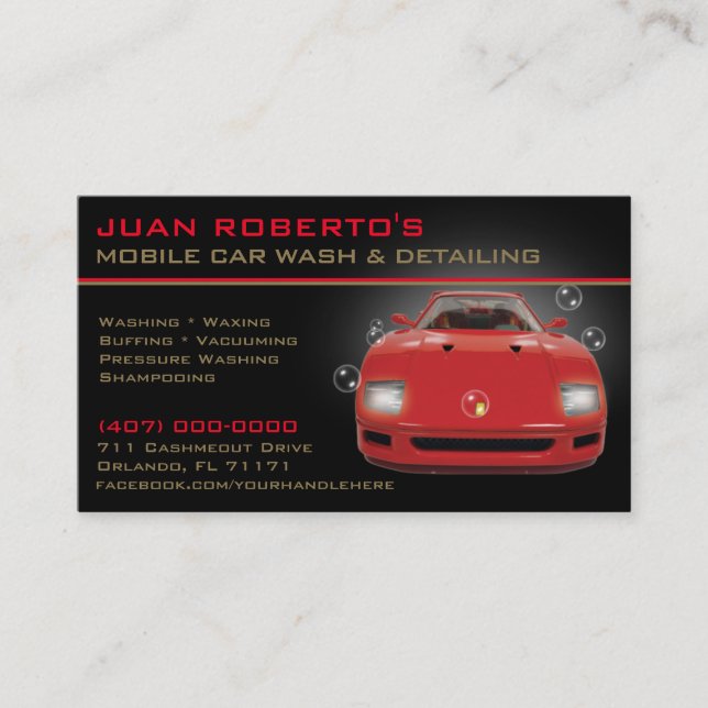 Mobile Car Wash Detailing Pressure Washing Business Card (Front)