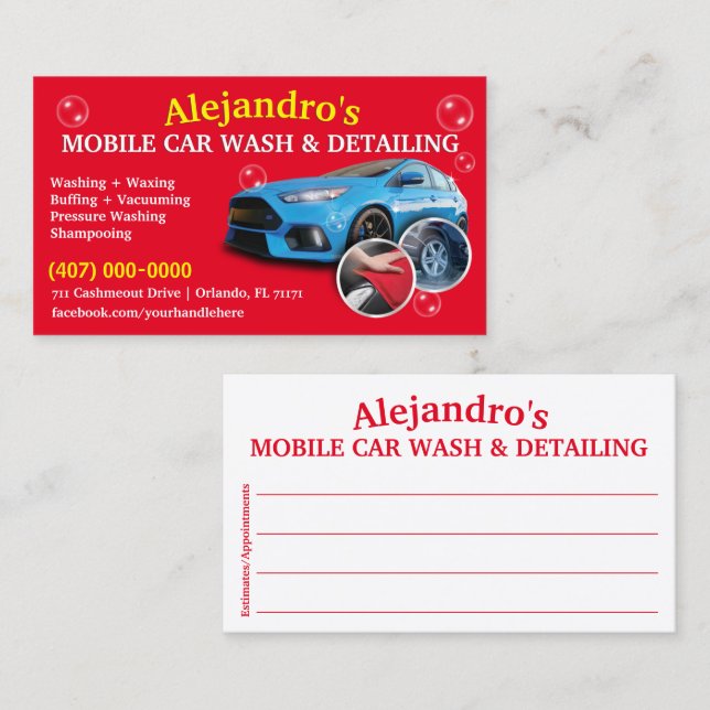 Mobile Car Wash & Detailing - Pressure Washing Tem Business Card (Front/Back)