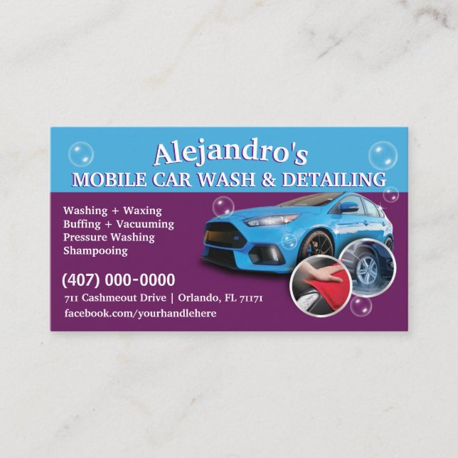 Mobile Car Wash & Detailing - Pressure Washing Tem Business Card (Front)