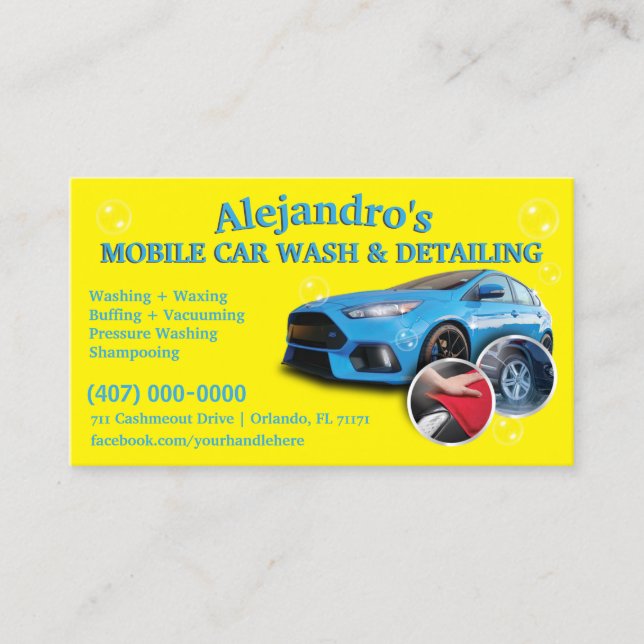 Mobile Car Wash & Detailing - Pressure Washing Tem Business Card (Front)