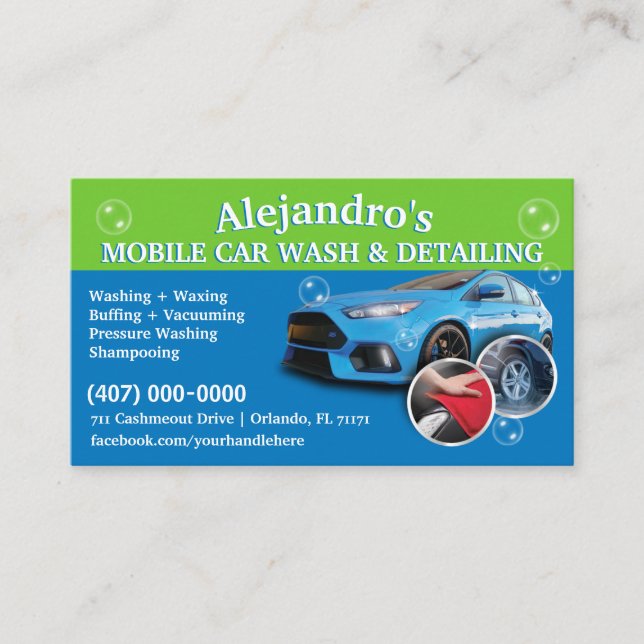 Mobile Car Wash & Detailing - Pressure Washing Tem Business Card (Front)