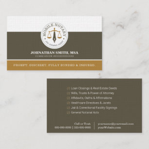 Mobile Custom Legal Signing Agent Linen Khaki Gold Business Card
