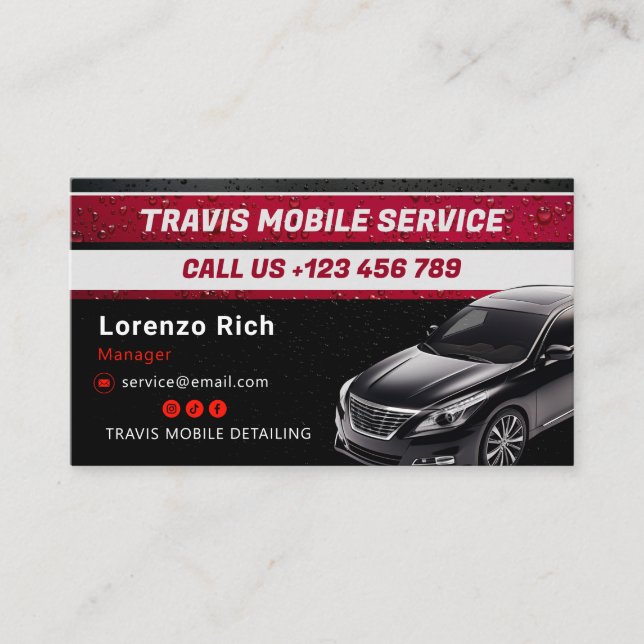 Mobile Detailing Business | Modern Black Red Card (Front)