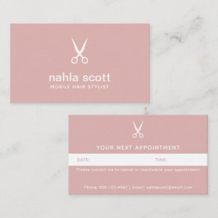 Mobile Hair Stylist Modern Dusty Pink Scissors Appointment Card