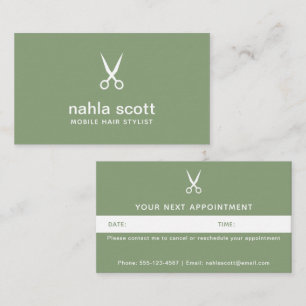 Mobile Hair Stylist Modern Green Scissors Appointment Card