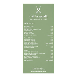 Mobile Hair Stylist Scissors Green Price List Rack Card