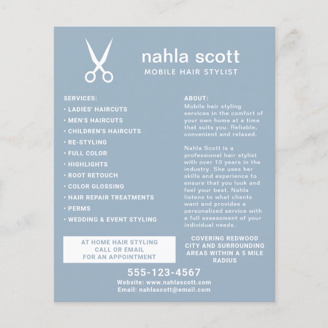 Mobile Hair Stylist Scissors Modern Blue Flyer (Front)