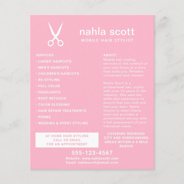 Mobile Hair Stylist Scissors Modern Pink Flyer (Front)