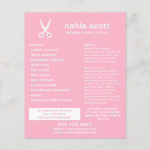 Mobile Hair Stylist Scissors Modern Pink Flyer