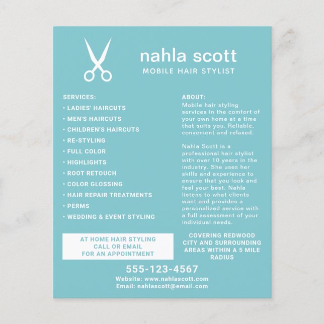 Mobile Hair Stylist Scissors Modern Teal Flyer (Front)