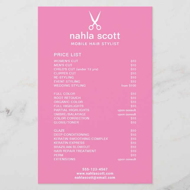 Mobile Hair Stylist Scissors Price List Dark Pink Flyer (Front)
