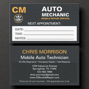 Mobile Mechanic Auto Car Repair Appointment Card