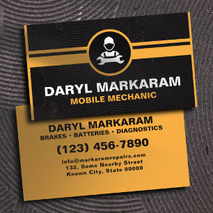 Mobile Mechanic On Site Auto Repair Yellow Black Business Card
