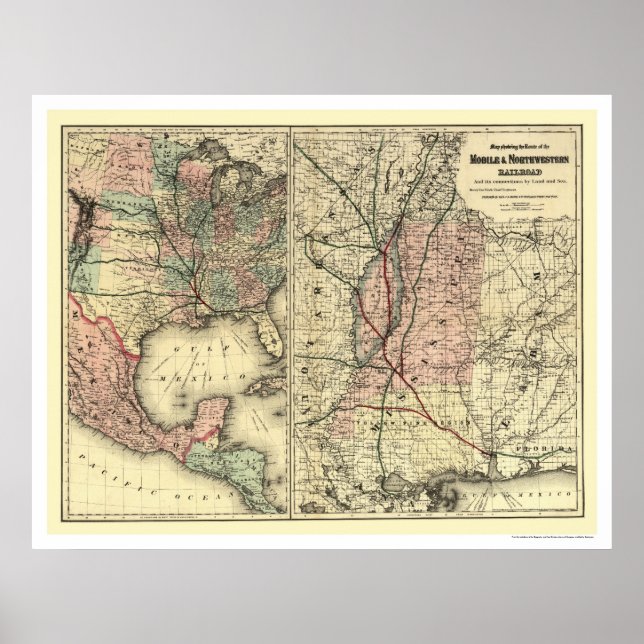 Mobile & Northwestern Railroad Map 1871 Poster (Front)