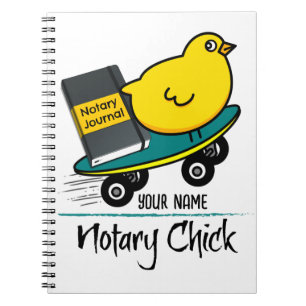 Mobile Notary Chick on Skateboard Customised Name Notebook
