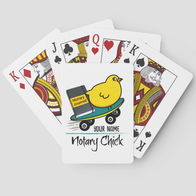 Mobile Notary Chick on Skateboard Customised Name Playing Cards (Back)