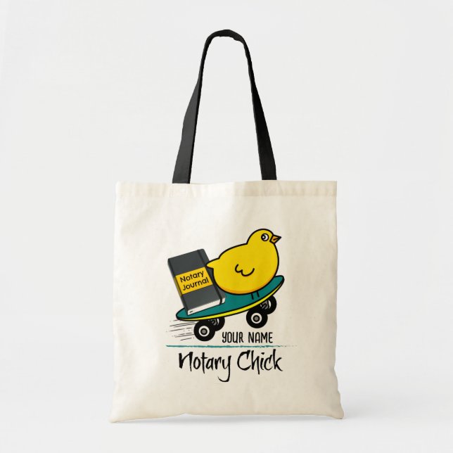 Mobile Notary Chick on Skateboard Customised Name Tote Bag (Front)