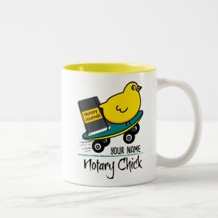Mobile Notary Chick on Skateboard Customised Name Two-Tone Coffee Mug