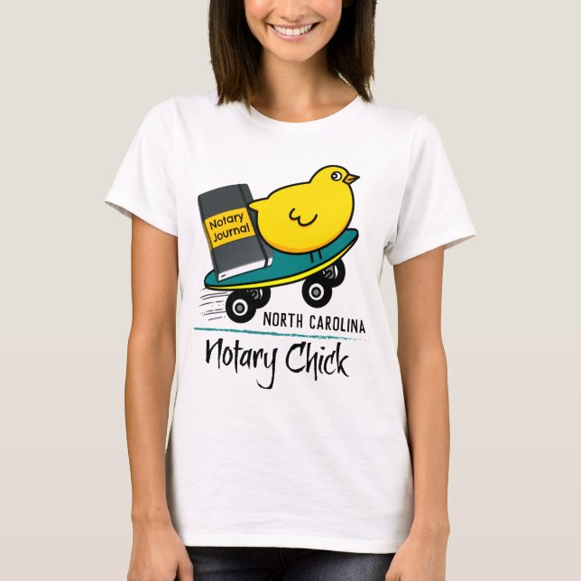 Mobile Notary Chick on Skateboard North Carolina T-Shirt (Front)