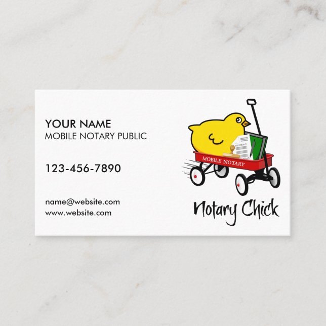 Mobile Notary Chick Red Wagon Customised Business Card (Front)