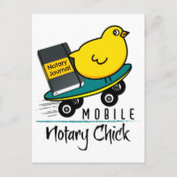 Mobile Notary Chick Riding Skateboard with Journal