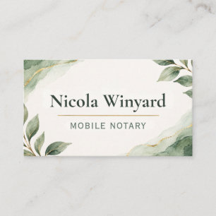 Mobile Notary Elegant Greenery Business Card