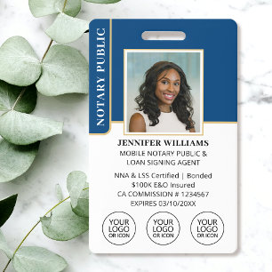 Mobile Notary ID Badge Photo Logo Modern Navy