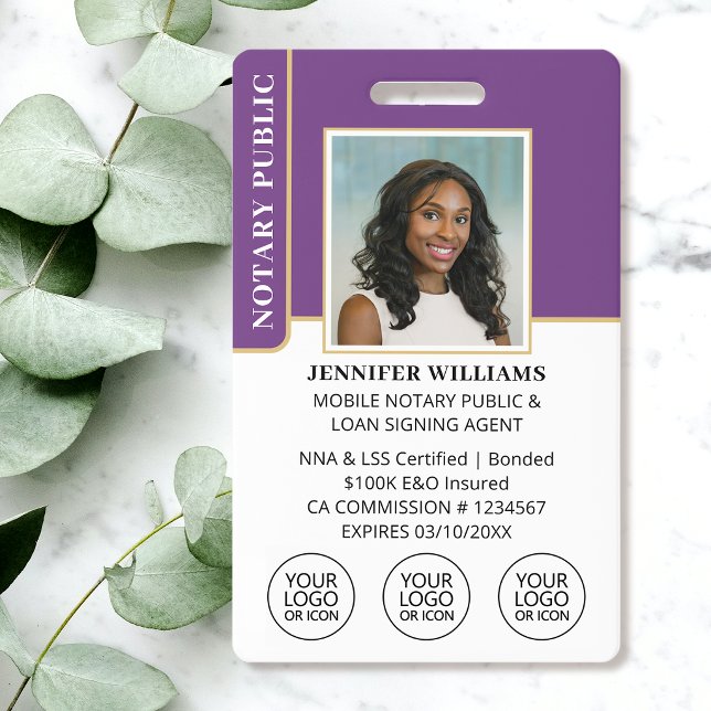 Mobile Notary ID Badge Photo Logo Modern Purple (Creator Uploaded)
