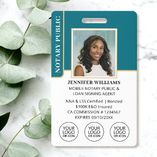 Mobile Notary ID Badge Photo Logo Modern Teal