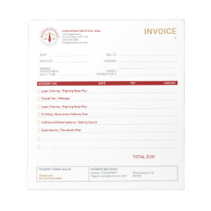 Mobile Notary Invoice Template Checklist Red Notepad