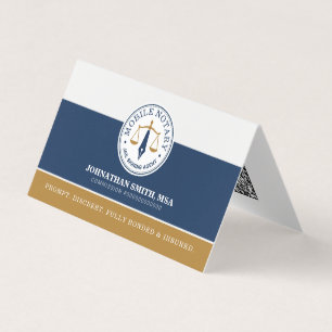Mobile Notary Legal Signing Navy Gold Referral QR Business Card