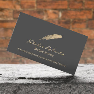 Mobile Notary Loan Signing Agent Gold Quill Grey Business Card