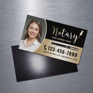 Mobile Notary Loan Signing Agent Modern Gold Photo Magnetic Business Card